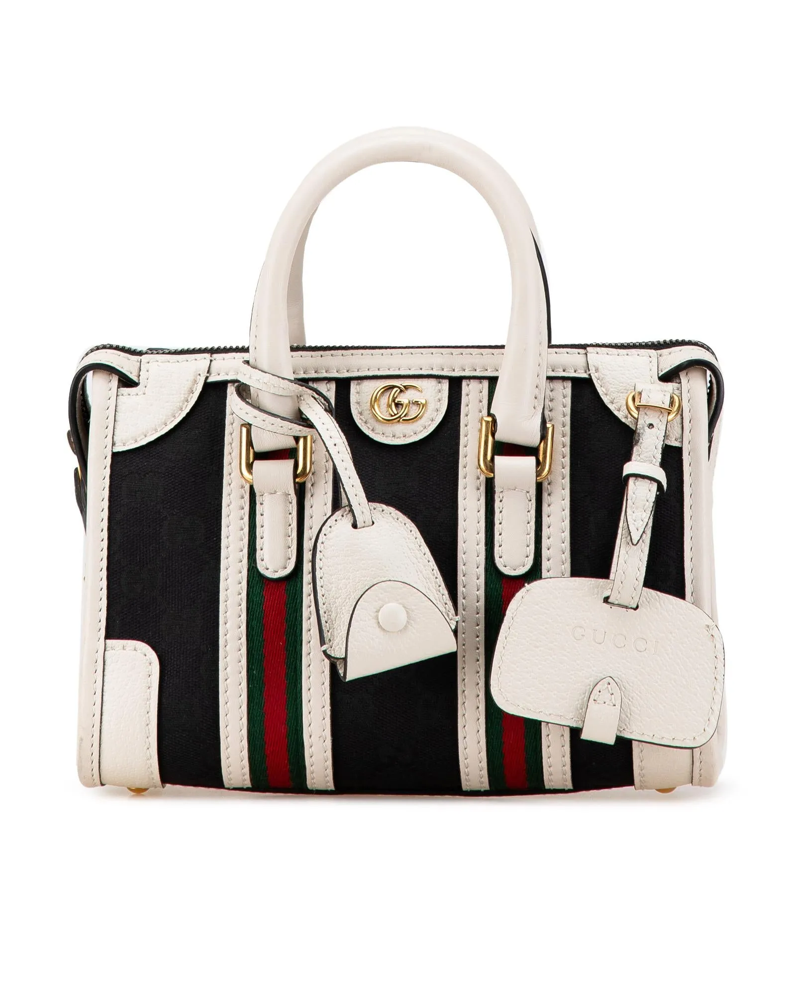 Mini GG Canvas Bauletto Satchel with Leather Trim and Rolled Handles