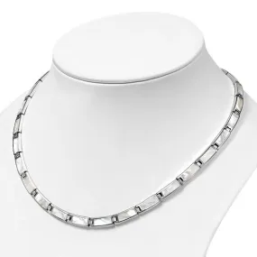 Mother of Pearl Rectangular Links Silver Necklace