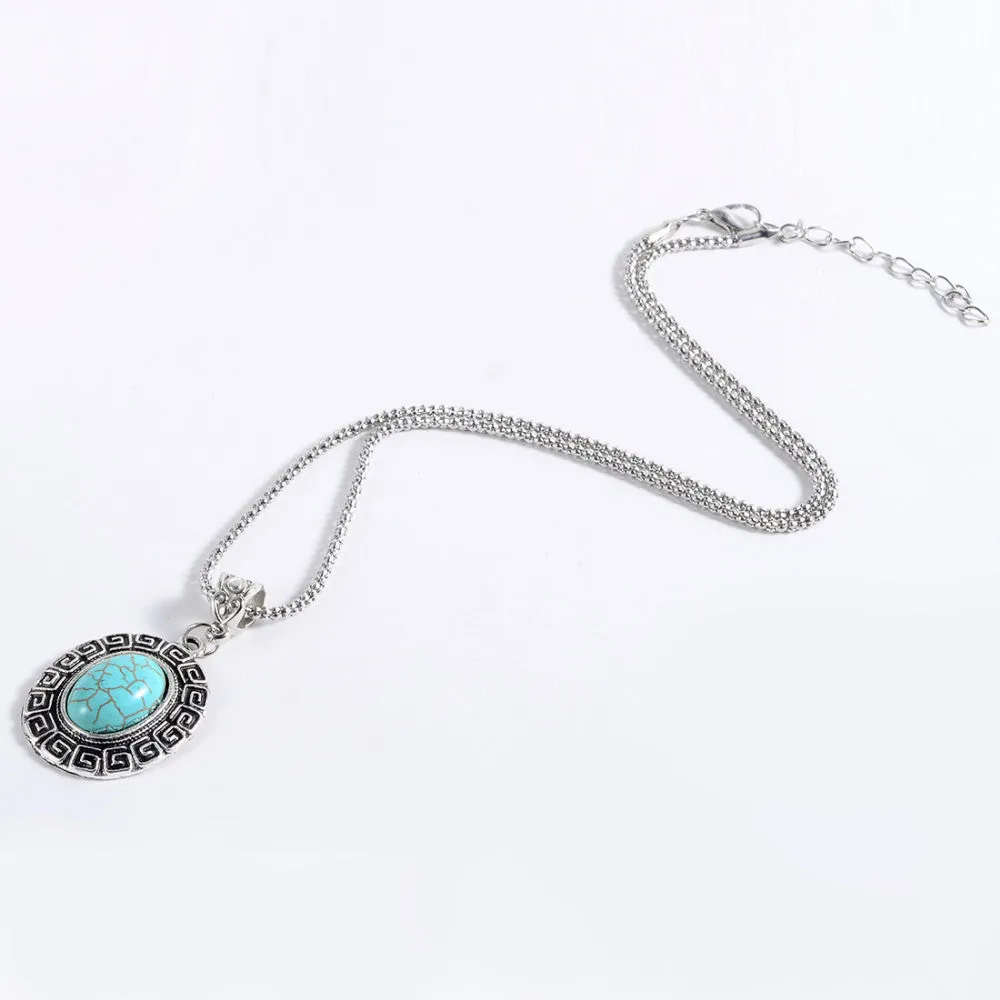New Arrival Fashion Green Turquoise Tibetant Silver crystal rhinestone blue Pendant Necklace jewelry for Women