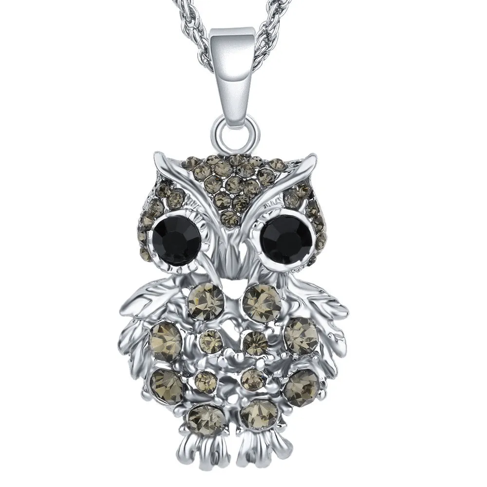 New Brand Charms Owl Necklaces&Pendants Vintage Crystal Gem Cubic Zircon Diamond 18K Gold Long Chain Necklace Women Jewelry