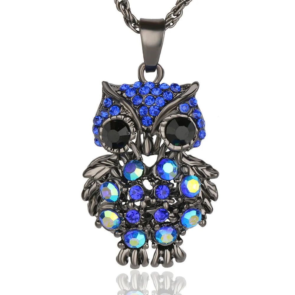 New Brand Charms Owl Necklaces&Pendants Vintage Crystal Gem Cubic Zircon Diamond 18K Gold Long Chain Necklace Women Jewelry