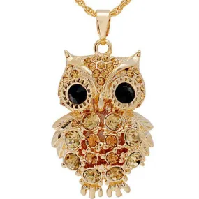 New Brand Charms Owl Necklaces&Pendants Vintage Crystal Gem Cubic Zircon Diamond 18K Gold Long Chain Necklace Women Jewelry