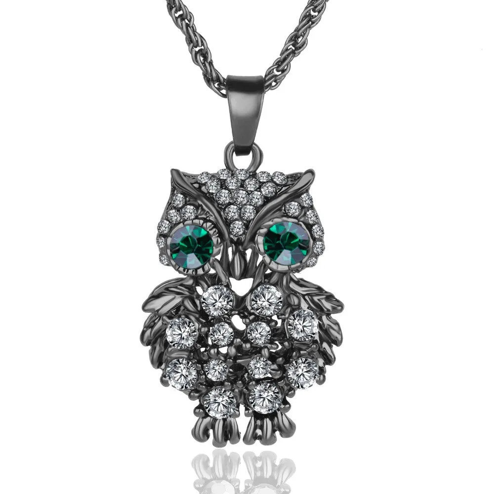 New Brand Charms Owl Necklaces&Pendants Vintage Crystal Gem Cubic Zircon Diamond 18K Gold Long Chain Necklace Women Jewelry