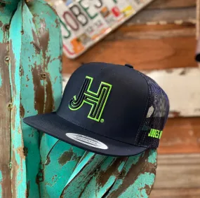 NEW Jobes Hats Trucker - All Black 3D Black Neon Green Outline