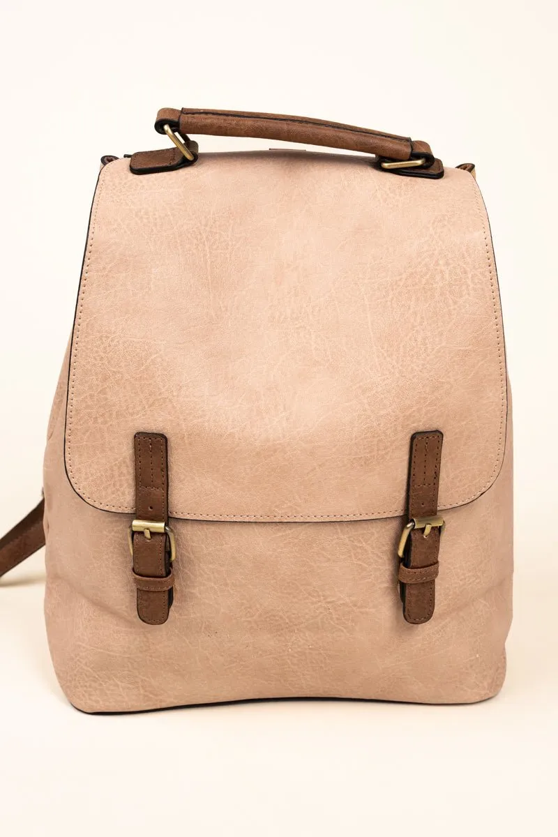NGIL Camel Faux Leather Haley Satchel Backpack