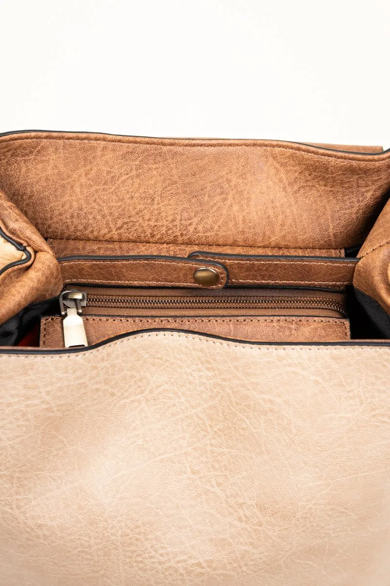 NGIL Camel Faux Leather Haley Satchel Backpack