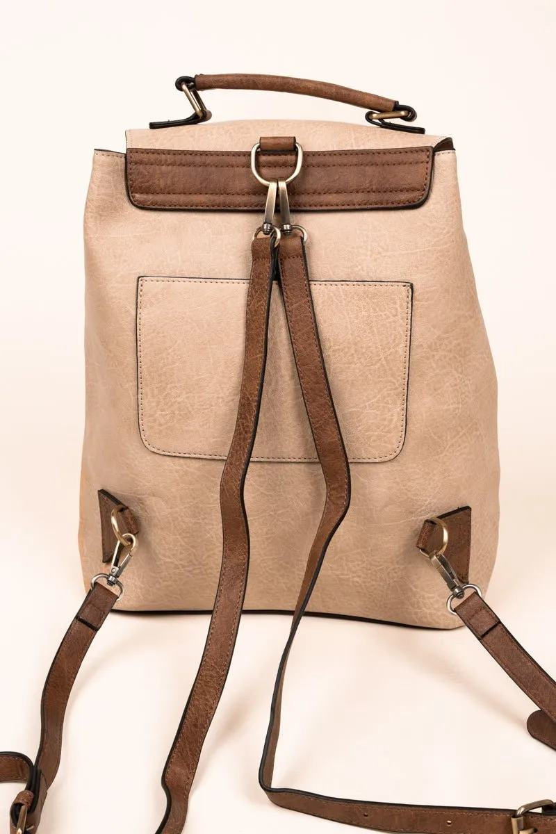 NGIL Camel Faux Leather Haley Satchel Backpack