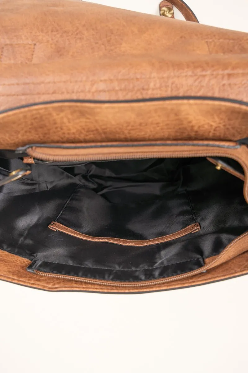 NGIL Camel Faux Leather Haley Satchel Backpack