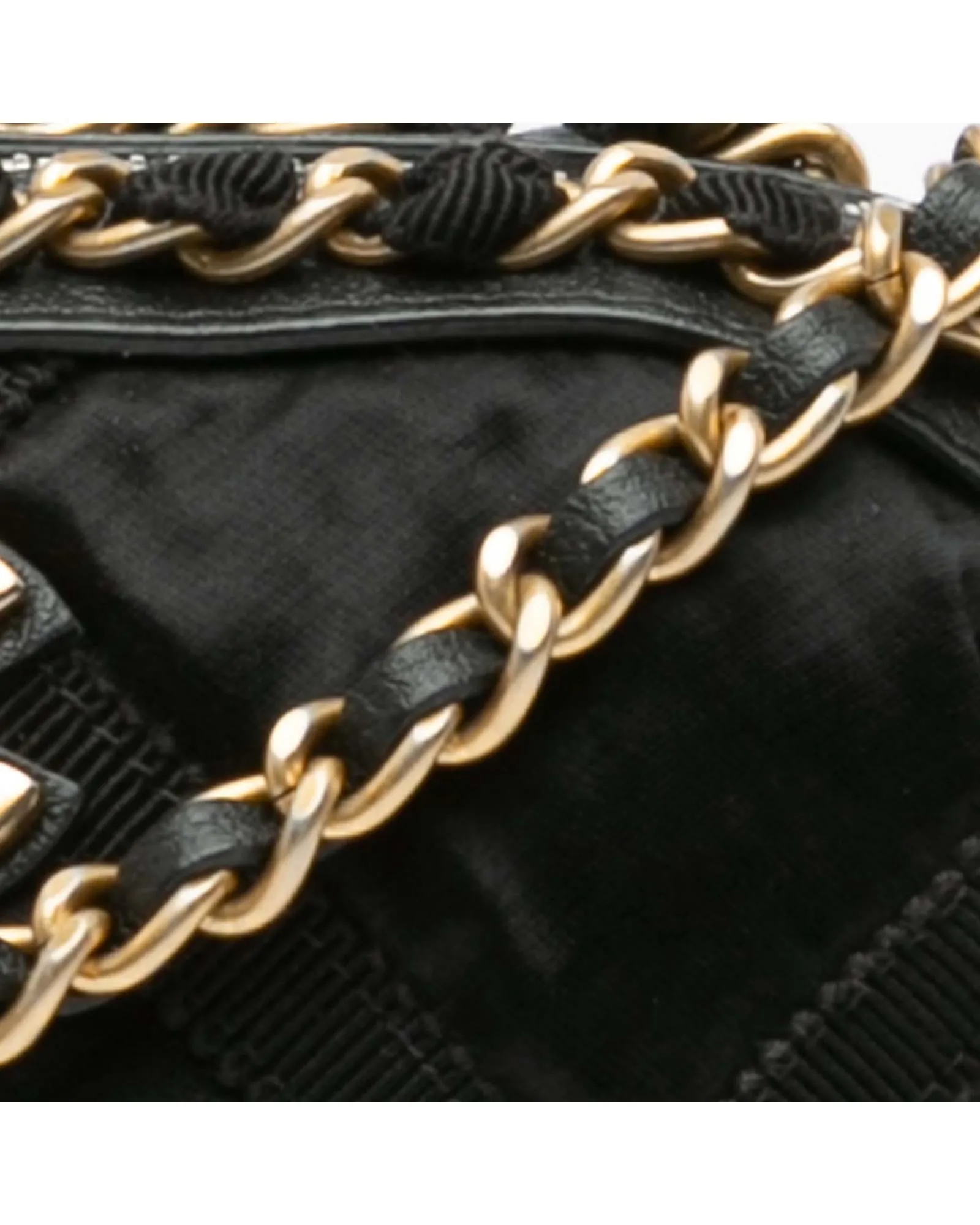 Nylon Grosgrain Clutch with Leather Trim and Chain Strap