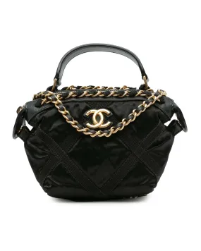 Nylon Grosgrain Clutch with Leather Trim and Chain Strap