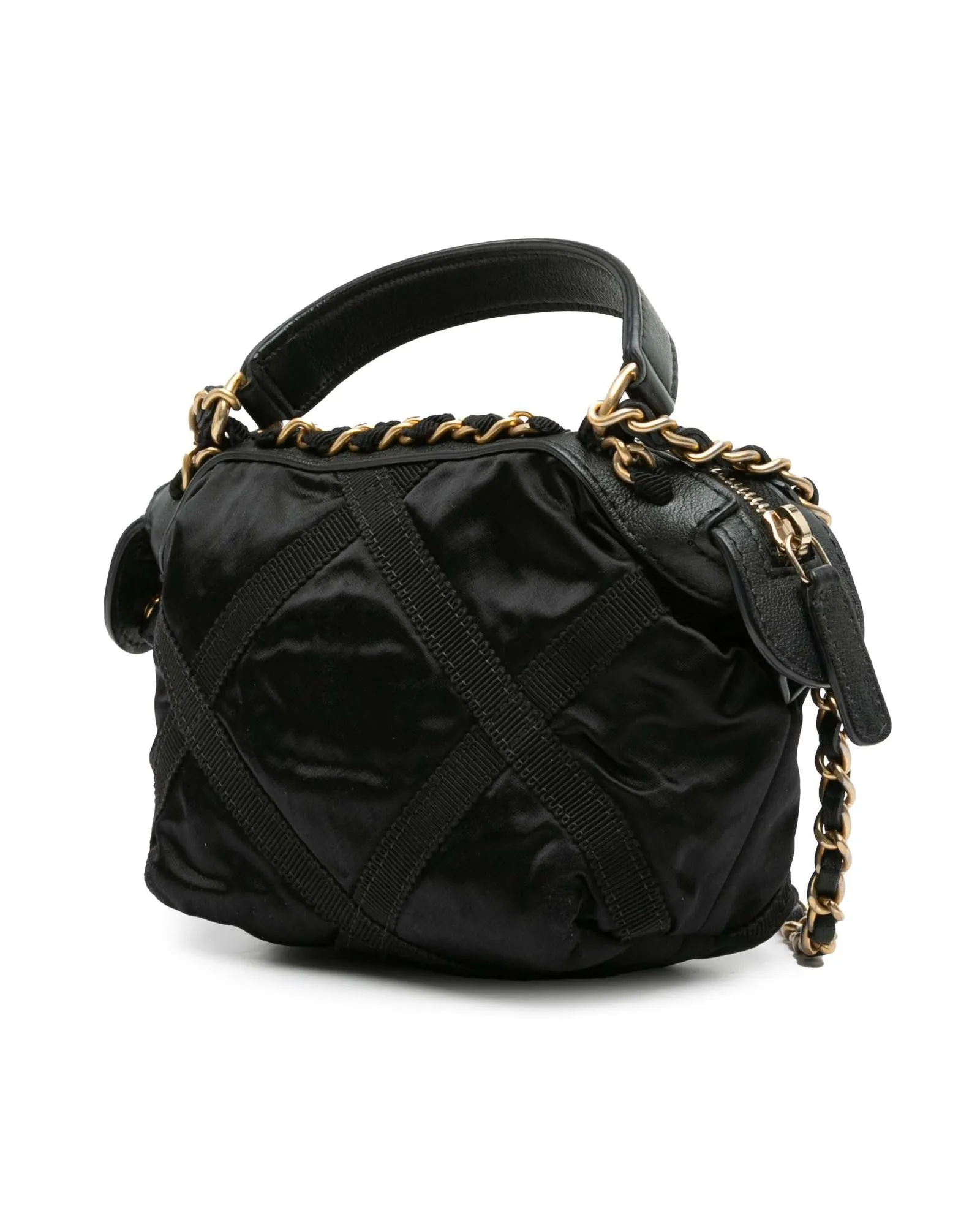 Nylon Grosgrain Clutch with Leather Trim and Chain Strap