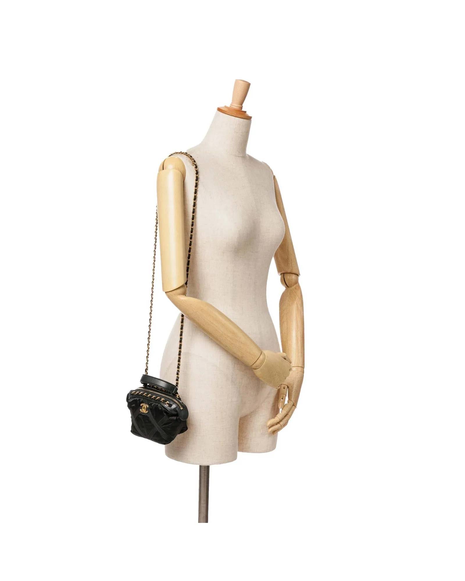 Nylon Grosgrain Clutch with Leather Trim and Chain Strap