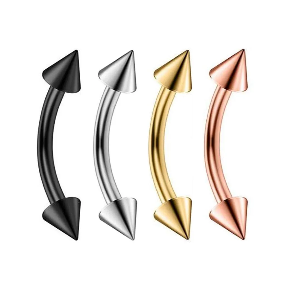 Pierce2GO 4 Pcs 16G 316L Stainless Steel Curved Spiked Snake Eye Bite Kit Eyebrow Ear Navel Tongue Belly Lip Ring Set 9/16" Barbell Body Piercing Jewelry