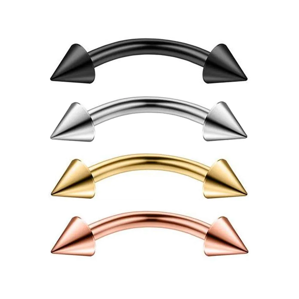 Pierce2GO 4 Pcs 16G 316L Stainless Steel Curved Spiked Snake Eye Bite Kit Eyebrow Ear Navel Tongue Belly Lip Ring Set 9/16" Barbell Body Piercing Jewelry