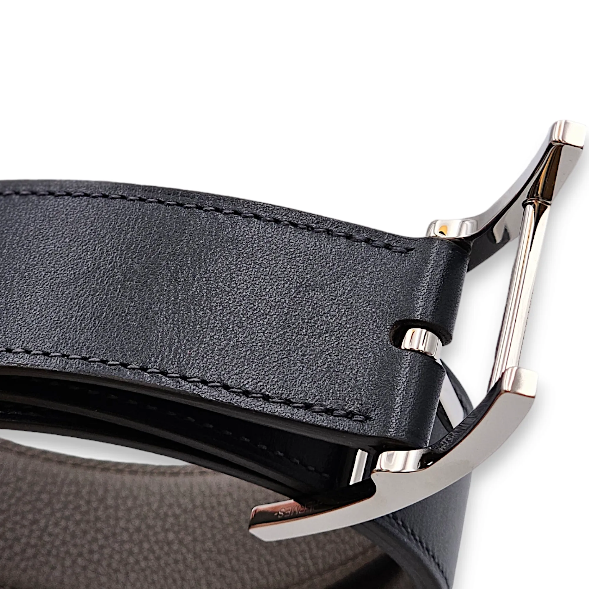 Quetin Reversible 32mm by 85cm Blue De Prusse/Etain Belt in Togo, Palladium hardware