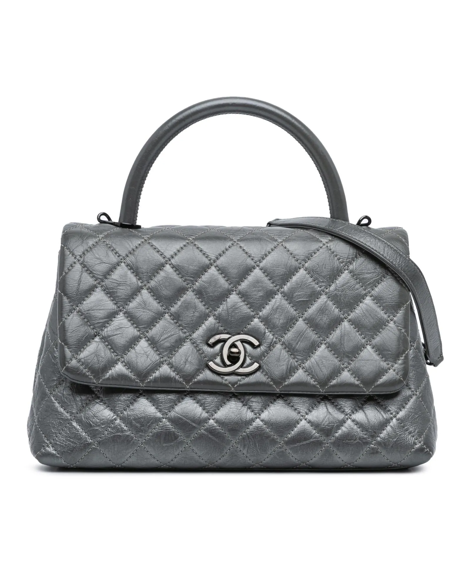 Quilted Leather Coco Satchel with Chain Strap and Turnlock Closure