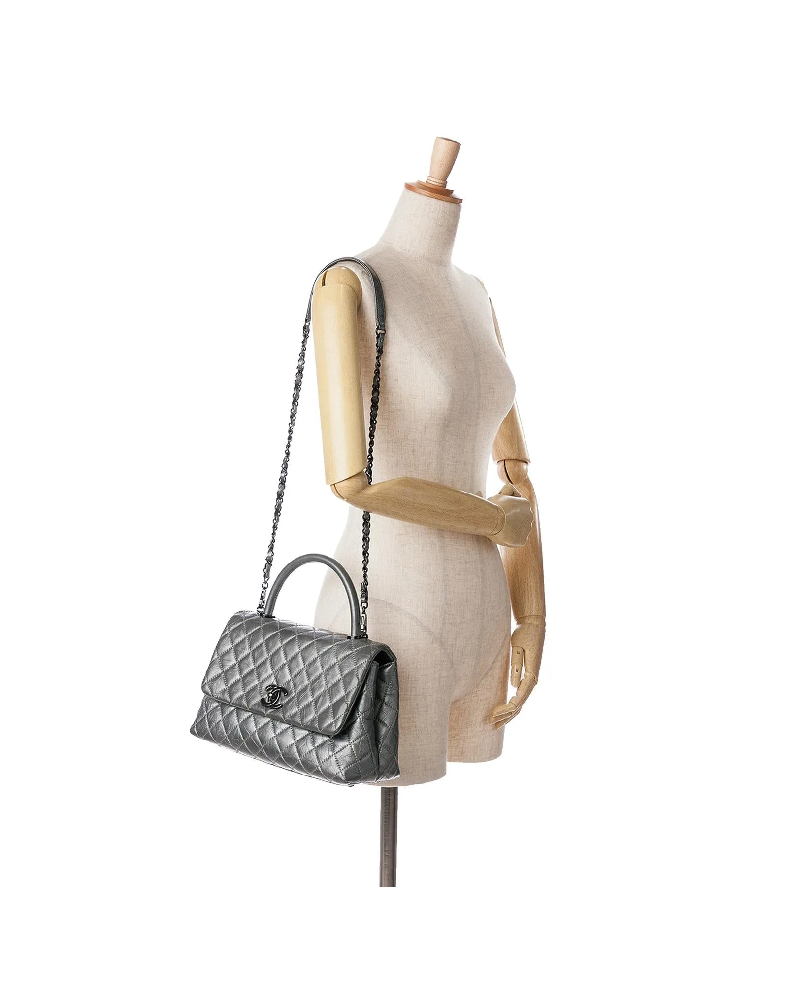 Quilted Leather Coco Satchel with Chain Strap and Turnlock Closure