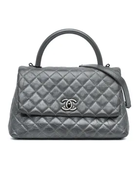 Quilted Leather Coco Satchel with Chain Strap and Turnlock Closure