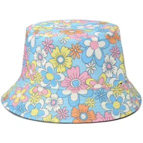 Reversible Printed Bucket Hat Flowers JH905 LightBlue