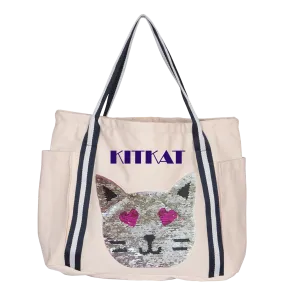 Reversible Sequin Cat Luxe Tote Bag
