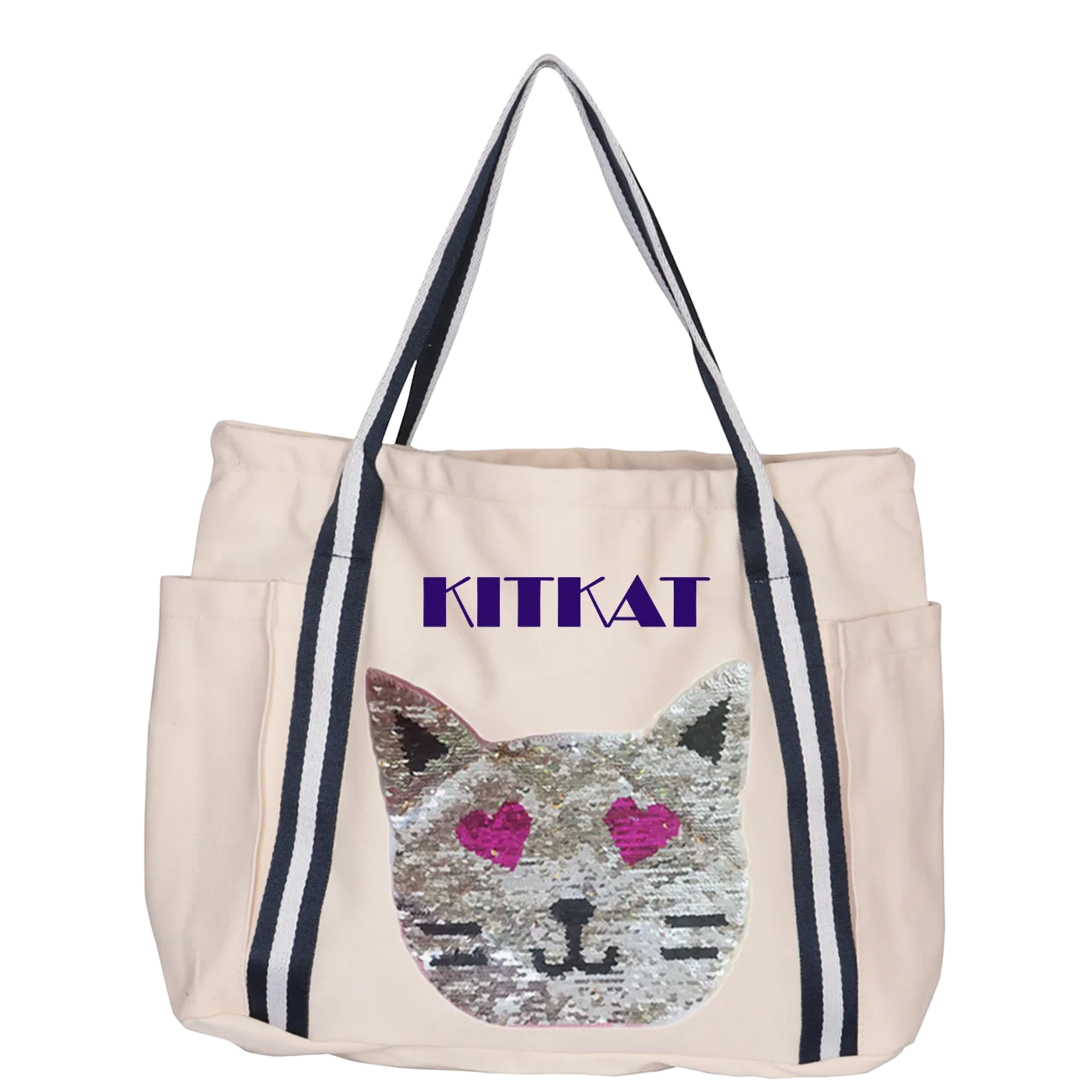 Reversible Sequin Cat Luxe Tote Bag