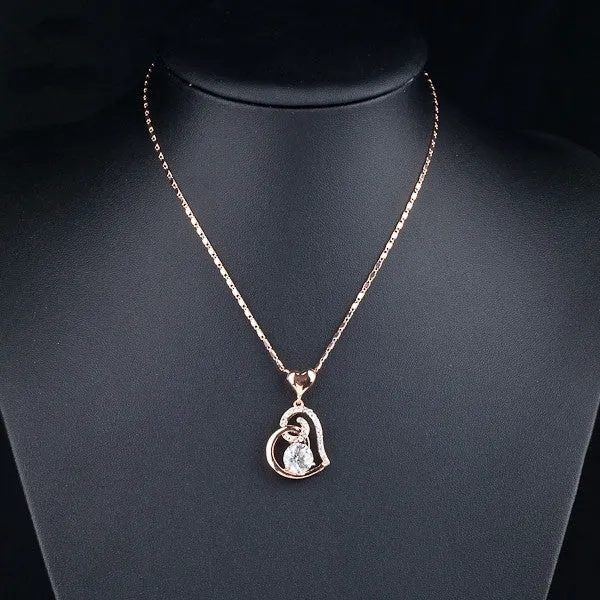 Rose Gold Plated Stellux Crystals Heart Pendant Necklace for Valentine's Day Gift of Love