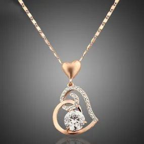Rose Gold Plated Stellux Crystals Heart Pendant Necklace for Valentine's Day Gift of Love