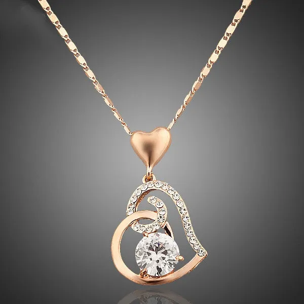 Rose Gold Plated Stellux Crystals Heart Pendant Necklace for Valentine's Day Gift of Love