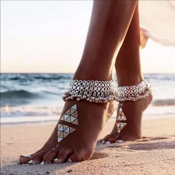 Silver Mini Bells Tassel Anklets