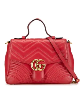 Small Leather Top Handle Satchel with Gold Tone Chain Strap and Quilted Design
