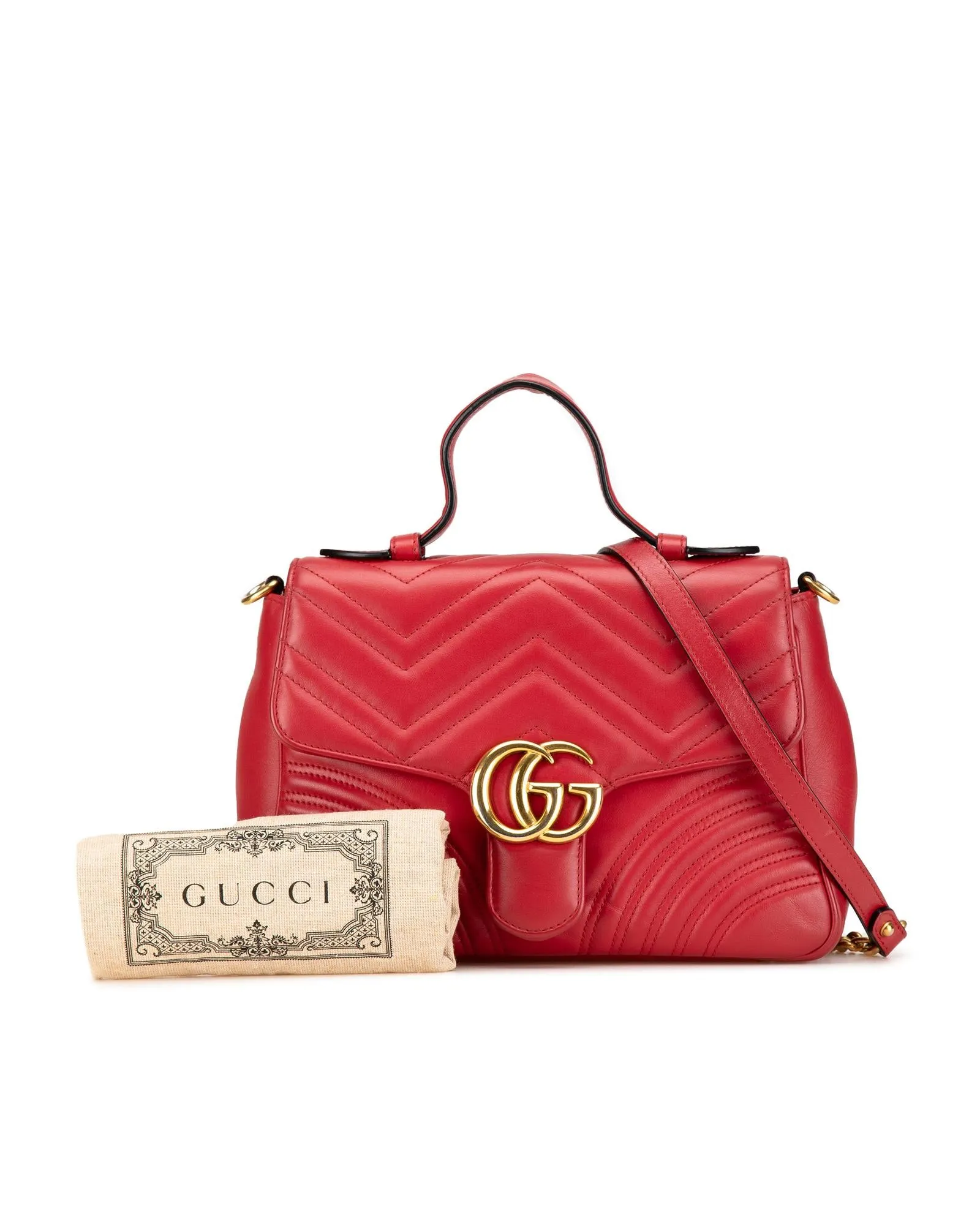 Small Leather Top Handle Satchel with Gold Tone Chain Strap and Quilted Design