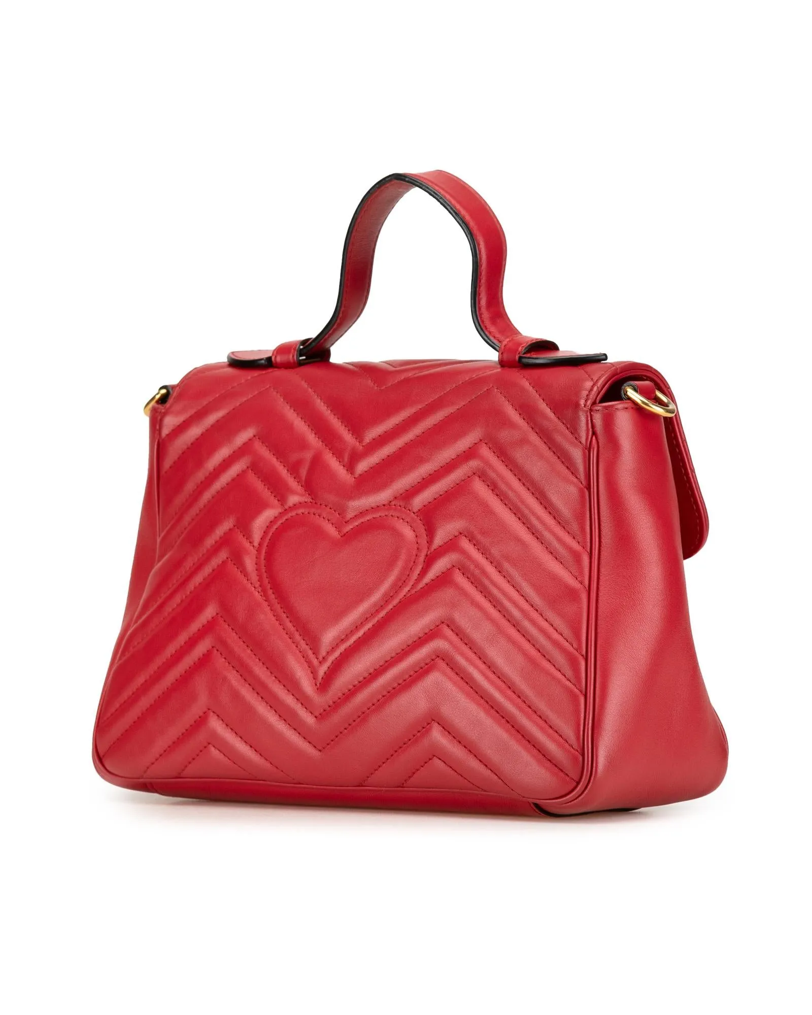 Small Leather Top Handle Satchel with Gold Tone Chain Strap and Quilted Design