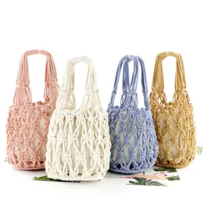 Sohiwoo Ladies Summer Macrame Bucket Bag Clutch Money Phone Purse Handmade Hollow Out Cotton Rope Crochet Bag Small Handbag For Girls