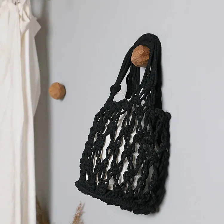 Sohiwoo Ladies Summer Macrame Bucket Bag Clutch Money Phone Purse Handmade Hollow Out Cotton Rope Crochet Bag Small Handbag For Girls