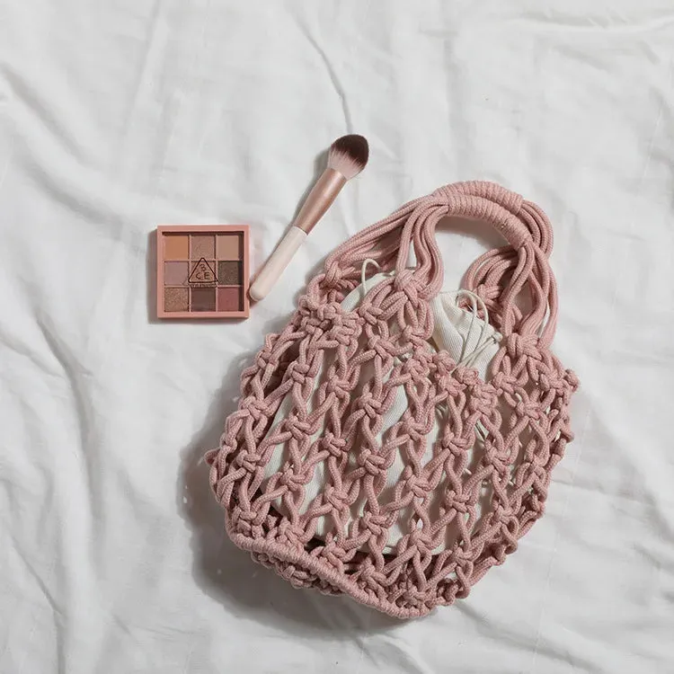 Sohiwoo Ladies Summer Macrame Bucket Bag Clutch Money Phone Purse Handmade Hollow Out Cotton Rope Crochet Bag Small Handbag For Girls