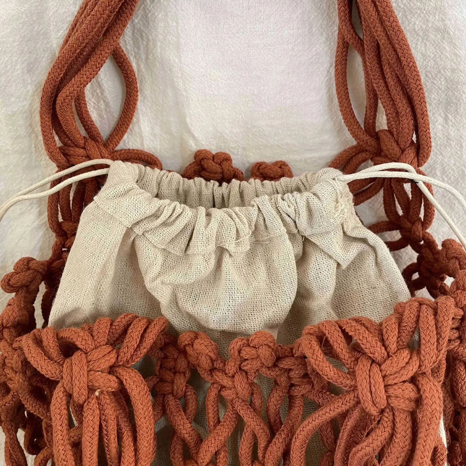 Sohiwoo Ladies Summer Macrame Bucket Bag Clutch Money Phone Purse Handmade Hollow Out Cotton Rope Crochet Bag Small Handbag For Girls