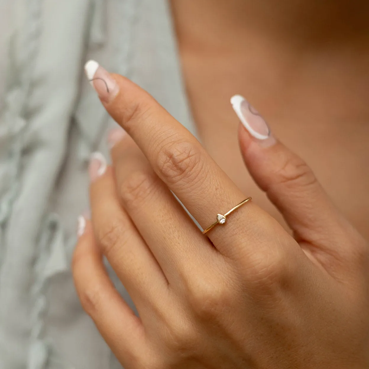 Solid Gold Pear Diamond Ring
