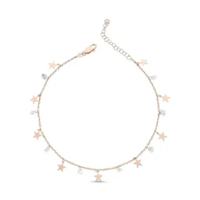 Star Dangle Charm Anklet Clear cz Crystals