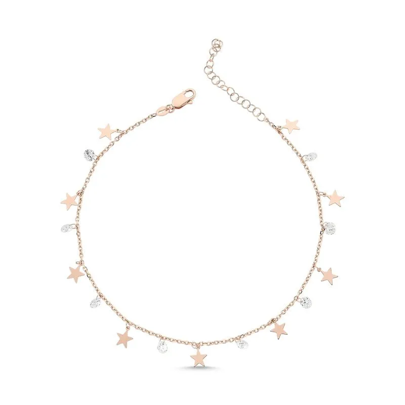 Star Dangle Charm Anklet Clear cz Crystals