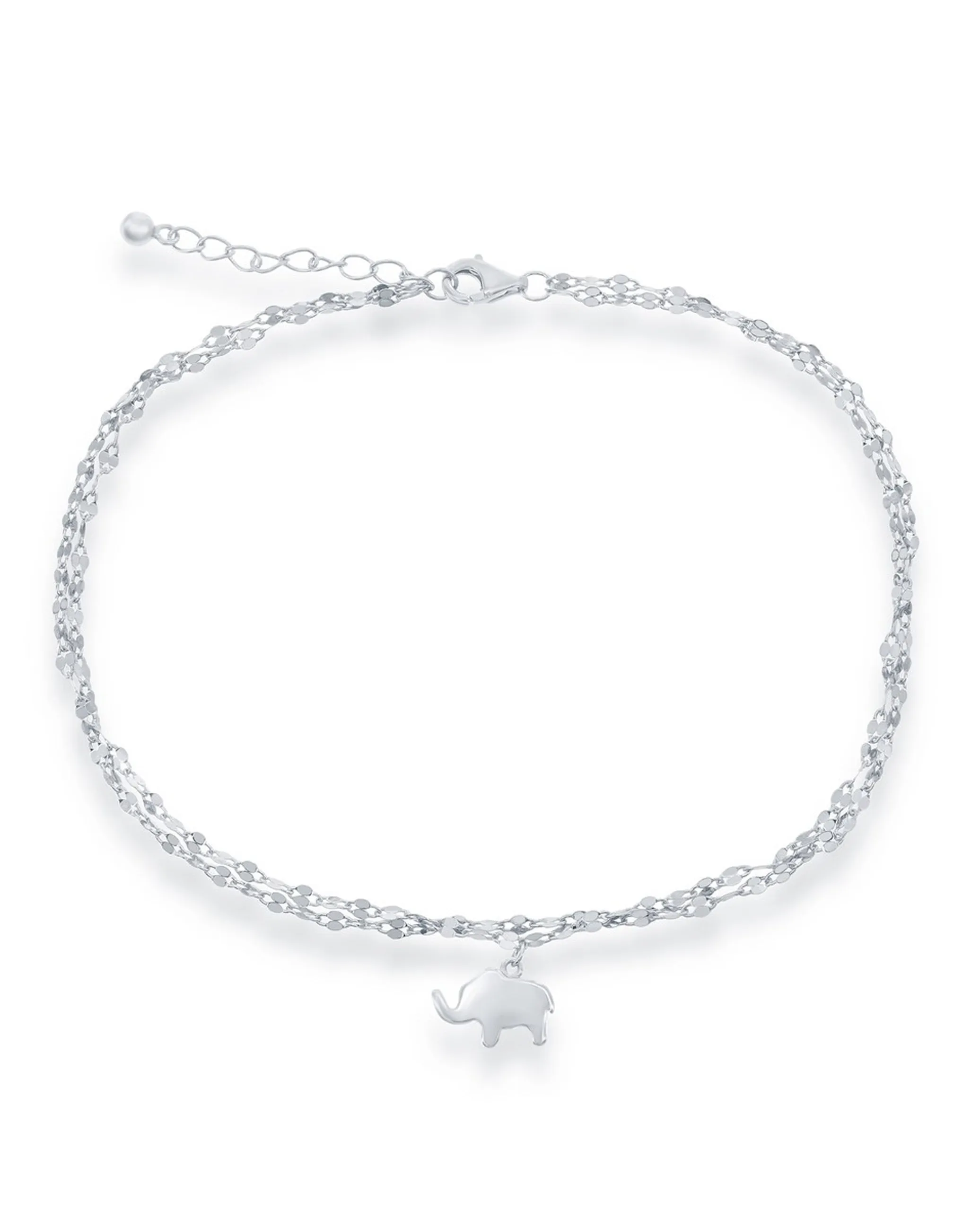 Sterling Silver Double Strand Anklet with Elephant Charm