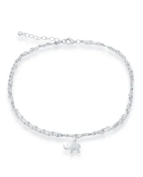 Sterling Silver Double Strand Anklet with Elephant Charm