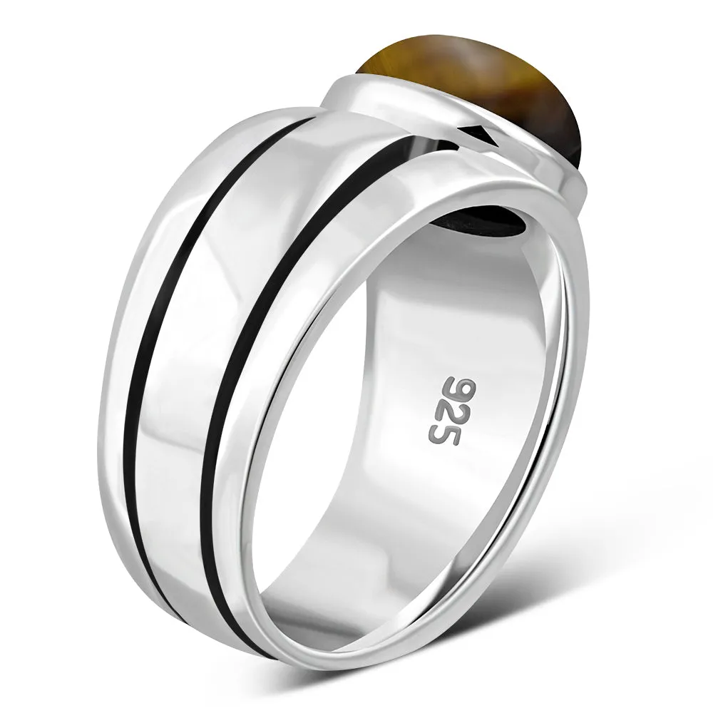 Tiger Eye Stone Solid Sterling Silver Ring