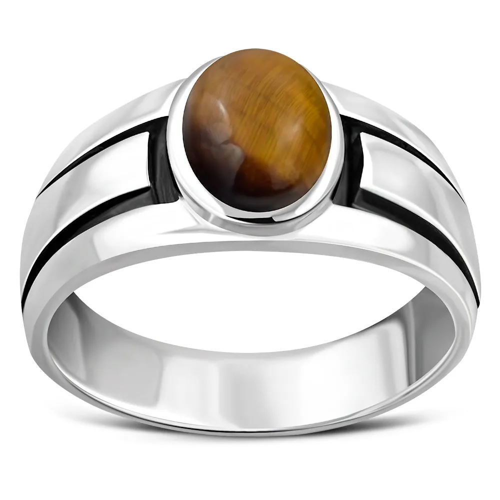 Tiger Eye Stone Solid Sterling Silver Ring