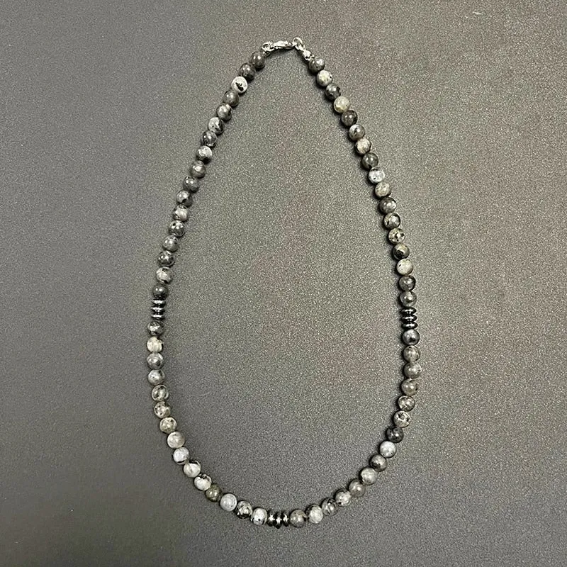 Trendy Simple Black Matte Stone Beads Necklace Men Summer Geometric Surfer Necklace For Men Strand Jewelry Gift For Him
