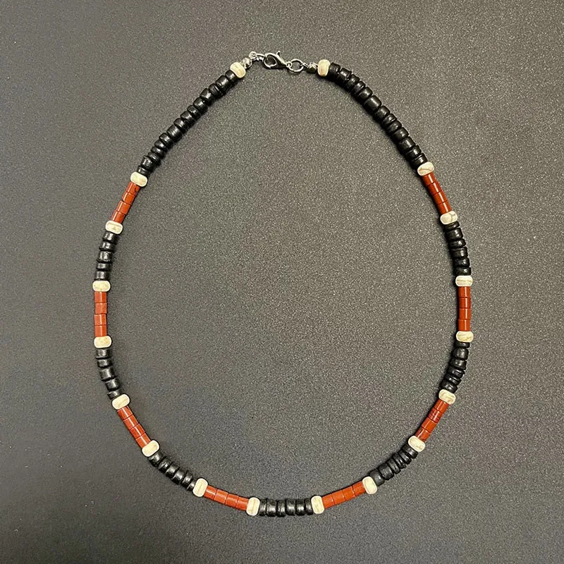 Trendy Simple Black Matte Stone Beads Necklace Men Summer Geometric Surfer Necklace For Men Strand Jewelry Gift For Him