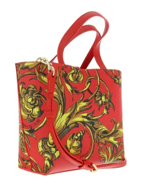 Versace Jeans Couture Red Baroque Print Reversible Signature Shopper Tote Bag