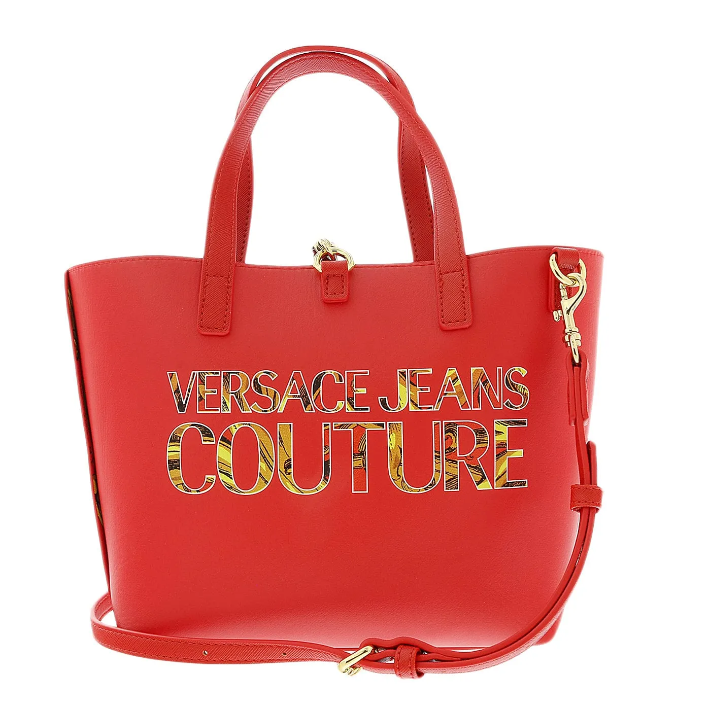 Versace Jeans Couture Red Baroque Print Reversible Signature Shopper Tote Bag