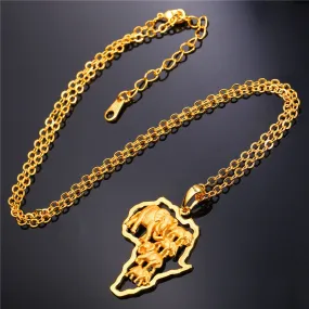 Yellow Gold Plated African Map Elephant Animal Jewelry Gift New Men/Women Ethnic Africa Pendant Necklace